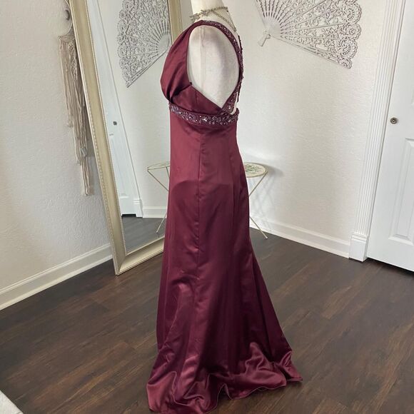 Burgundy Red Ethereal Whimsygoth Embroidered Evening Prom Formal Slip Dress S/6 - Picture 4 of 8